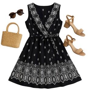 Anna Sui for Target 100% Silk Black White Geometric Wrap Tunic Mini Dress S boho